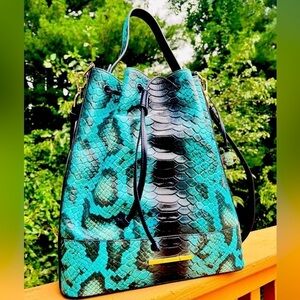 Brahmin Marlowe Blue Waterford Snake Leather Bucket Shoulder Bag NWT